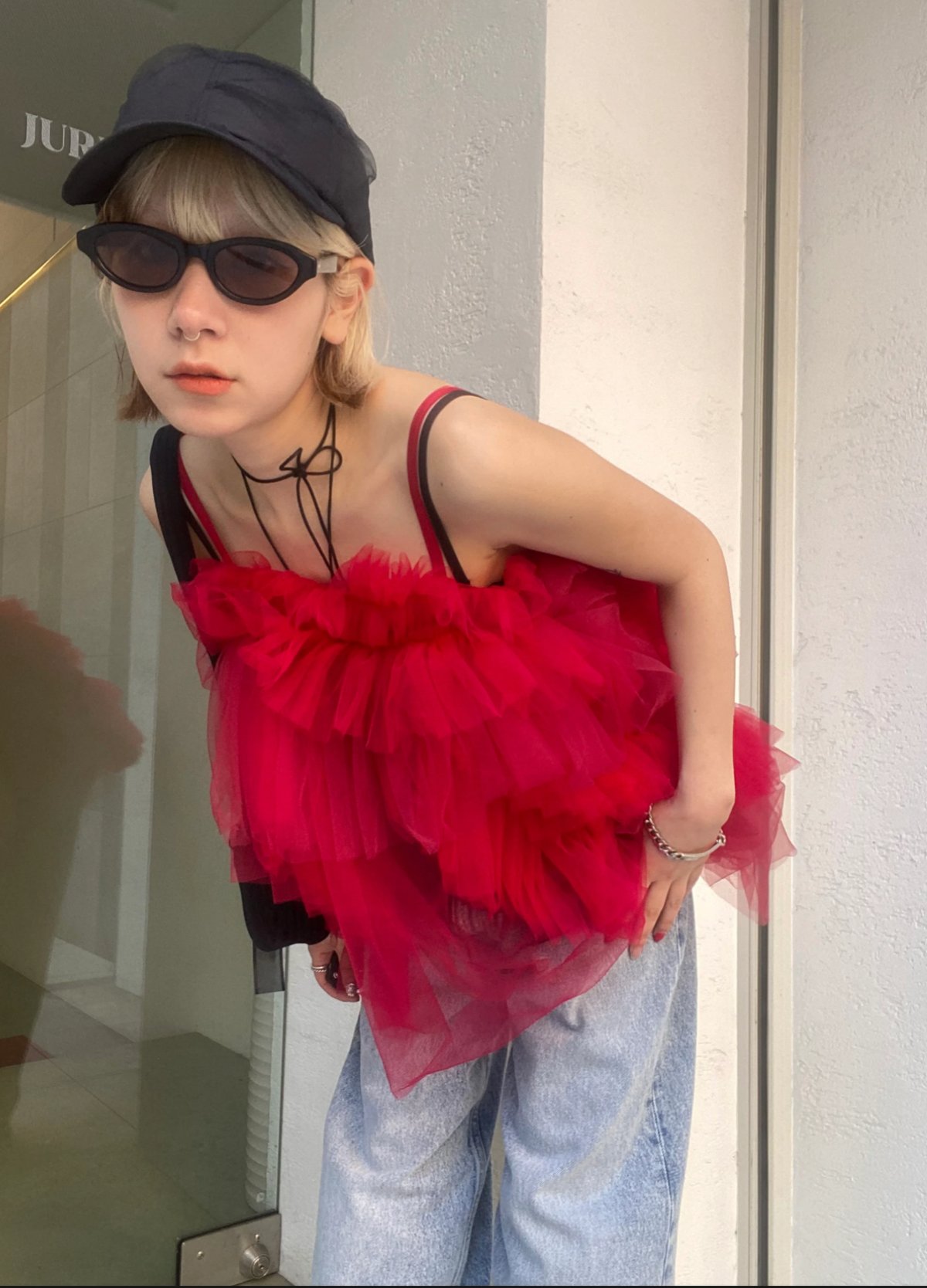 トップス VIVIANO Sleeveless Tulle Top VIVIANO/ヴィヴィアーノ】Tulle Sleeveless T-Shirt（Tシャツ