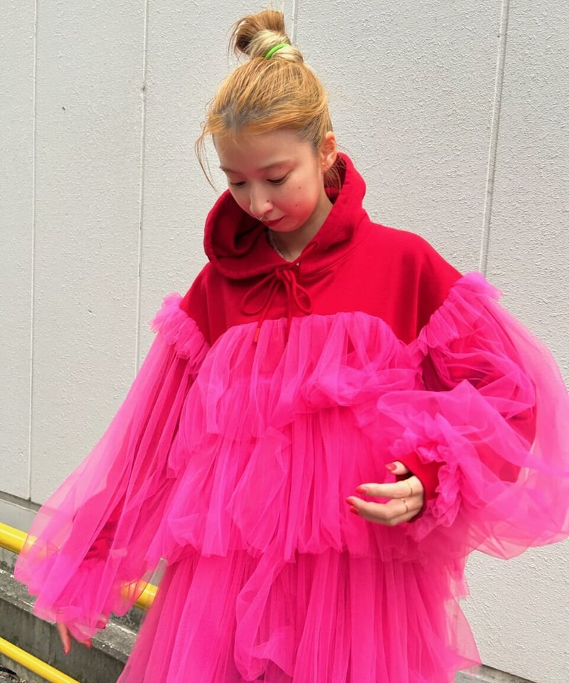 VIVIANO Tiered Tulle Trimmed Hoodie パーカー 【公式通販】