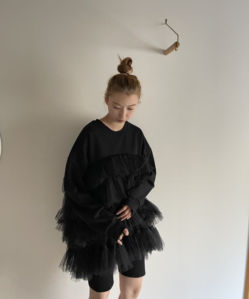 VIVIANO TIERED TULLE TRIMMED HOODIE