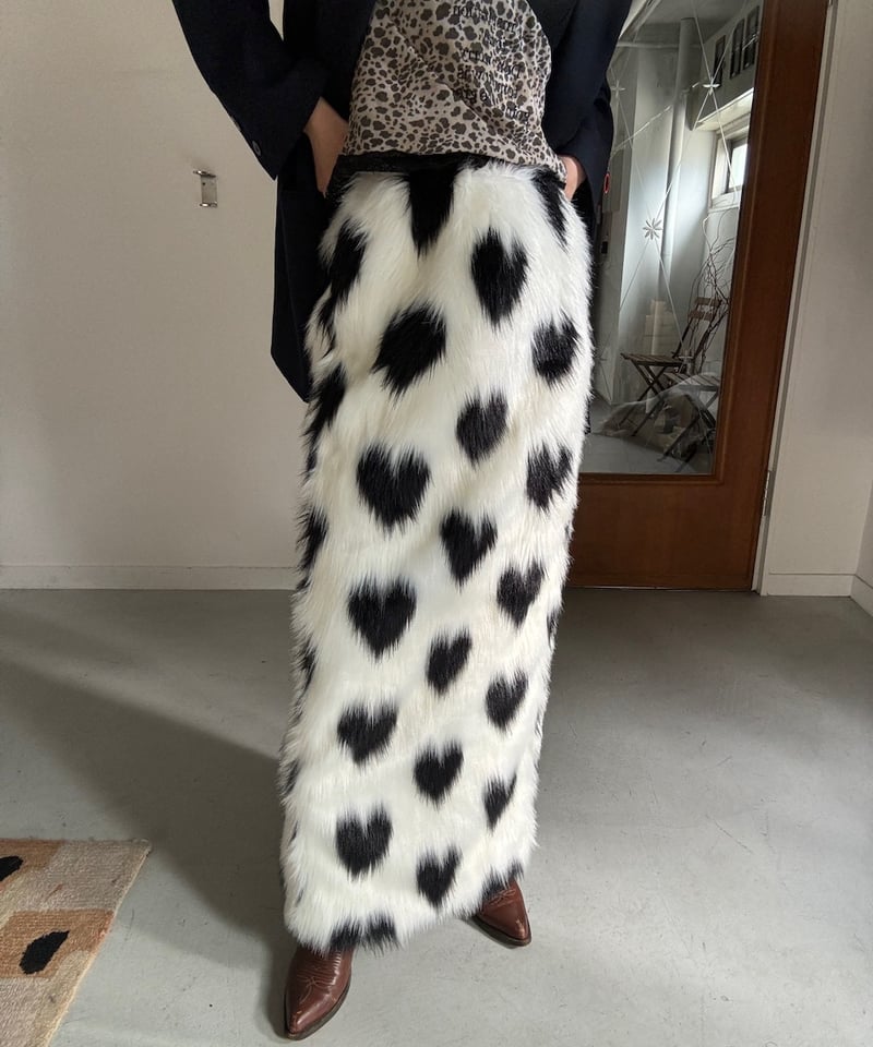 VIVIANO / Heart Pattern Fur Long Skirt | JURK