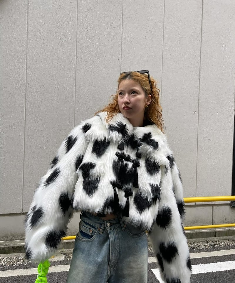 VIVIANO / J08 Curve Sleeve Heart pattern Fur Ja