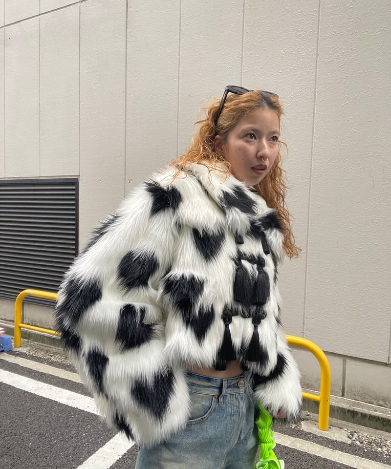 VIVIANO / J08 Curve Sleeve Heart pattern Fur Ja