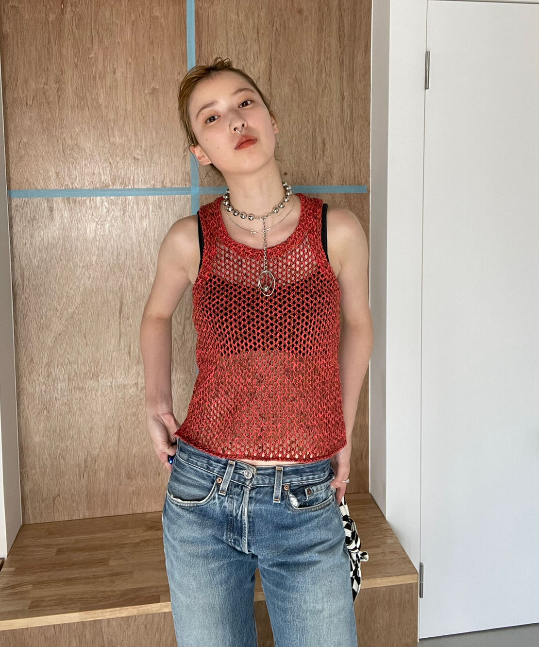 little suzie 21ss "tape yarn mesh vest"littlesuzie