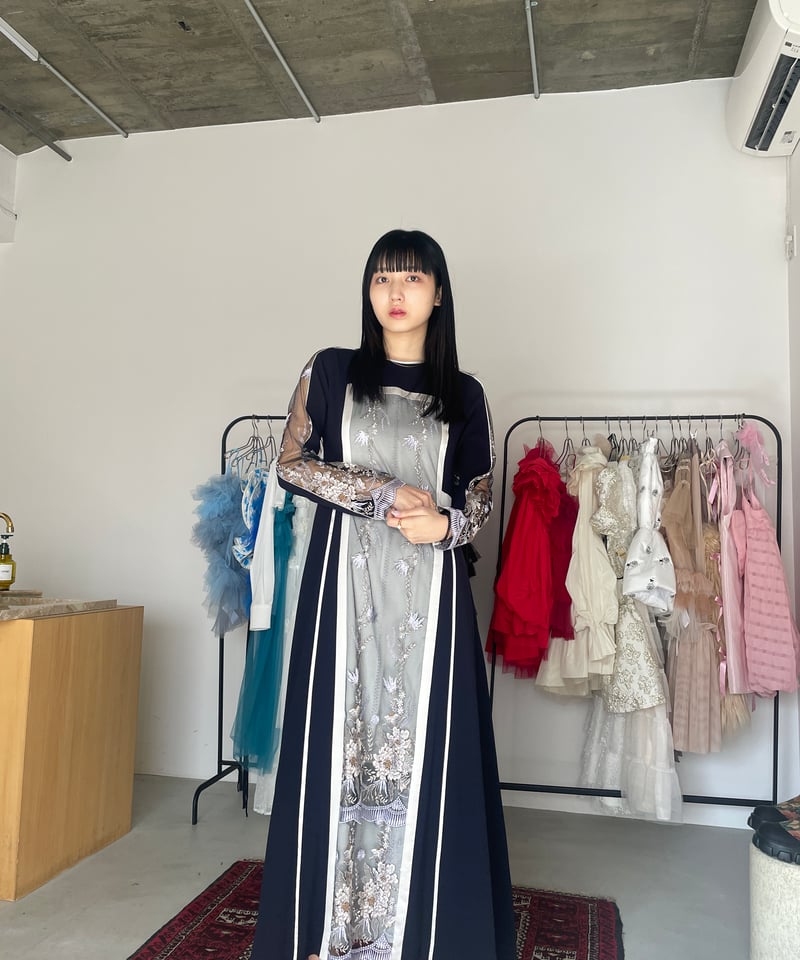 【稀少】ミューラル 20AW framed flower dress/パープル Framed flower lace dress (Purple)