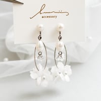 【silver】淡水パールと布花フープの2wayイヤリング/ピアス
