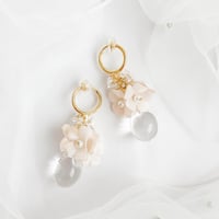【gold】ちゅるんとクリア×布花イヤリング/ピアス