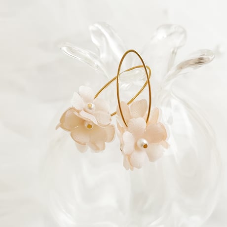【gold】淡水パールと布花フープの2wayイヤリング/ピアス