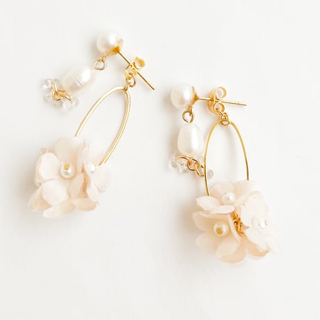 【gold】淡水パールと布花フープの2wayイヤリング/ピアス