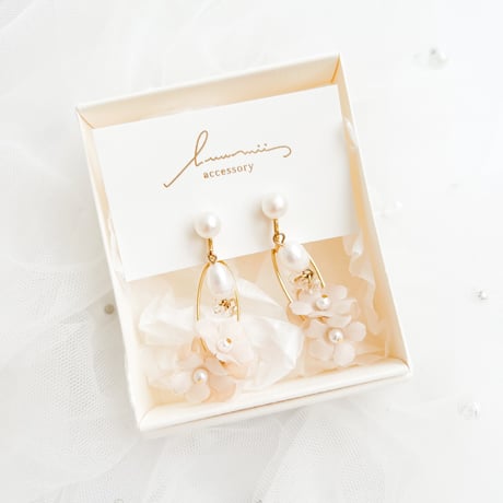 【gold】淡水パールと布花フープの2wayイヤリング/ピアス