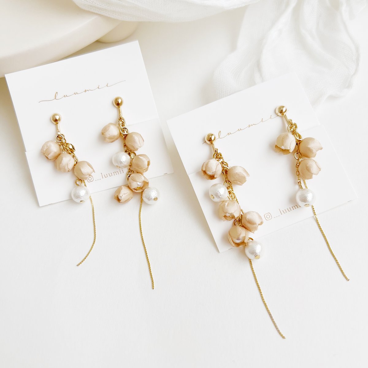紅茶染めすずらんのアシンメトリーイヤリング/ピアス | luumii accessory