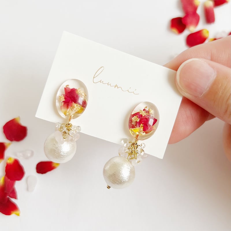 うるるんかすみ草ピアス・イヤリング(ローズ)