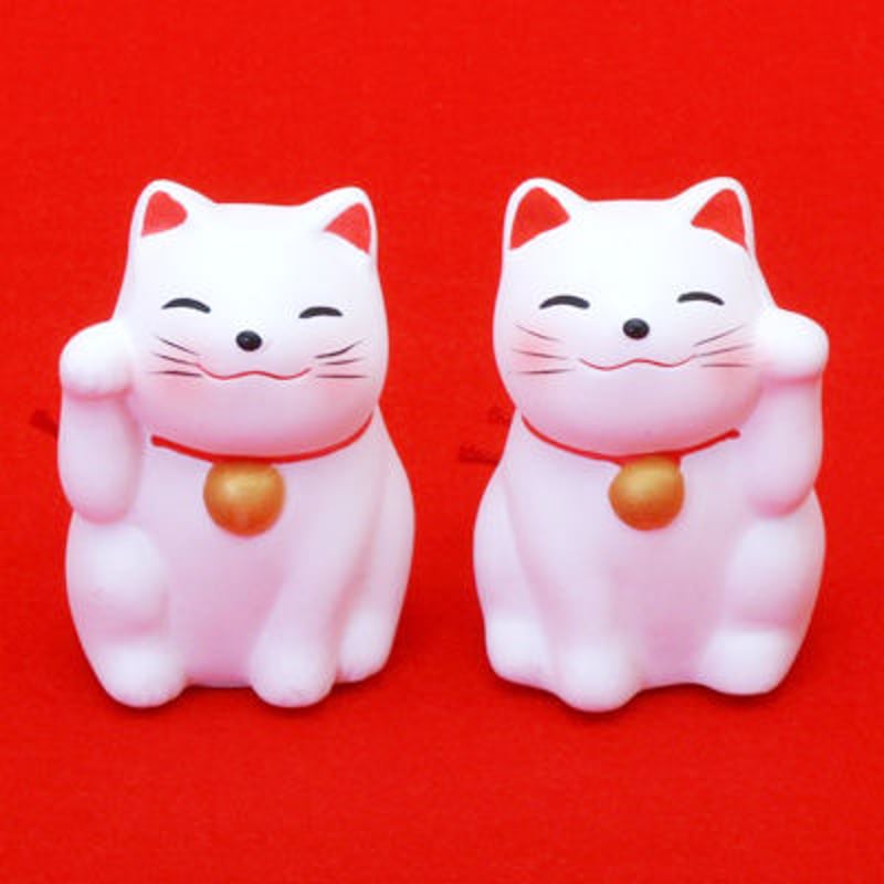 とってもかわいい♪ 白の招き猫マスコット(左右2個セット) 開運