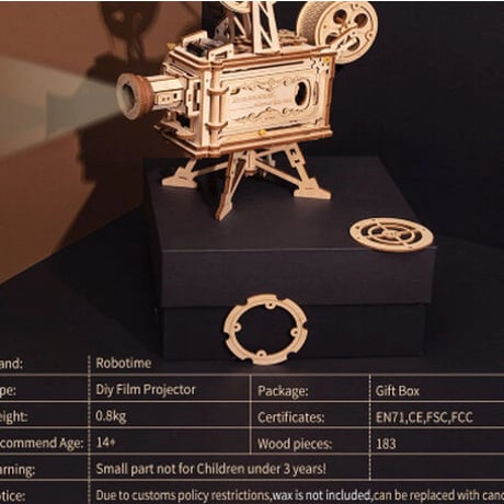 Robotime 映写機 組み立て キット 木製 フィルム付き 3Dパズル プロジェクター 歯車 ギア 自作 電池不要 工作 プレゼントにも★