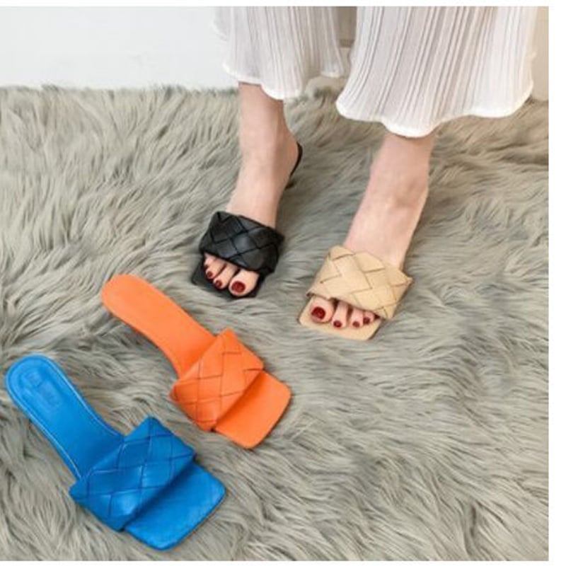 靴 サンダル ミュール スクエアトゥ ミドルヒール ヒール PU