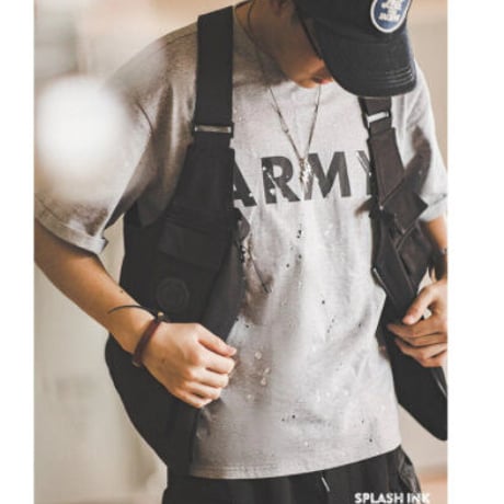 ラウンドネック グレー スプラッシュ インク Tシャツ