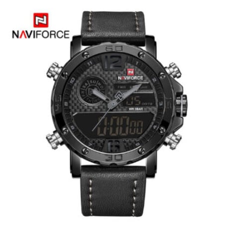 NAVIFORCE 腕時計 多機能 メンズ 海外高級ブランド デュアルタイム アラーム機能 クロノグラフ 防水 3気圧 発光 日付 曜日表示 クォーツ レザーバンド