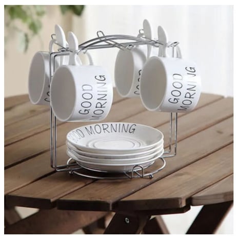 ティーカップ 200ml ソーサー スプーン シンプル ４カップ＆ホルダー 磁器 コーヒー お茶会に おしゃれかわいい 食器 高級装飾 贈り物