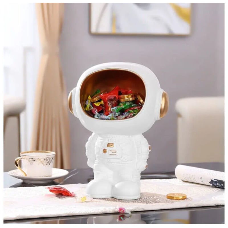 オブジェ】 宇宙飛行士 物入れ 白×金 29cm 樹脂彫像 部屋装飾品 お洒落