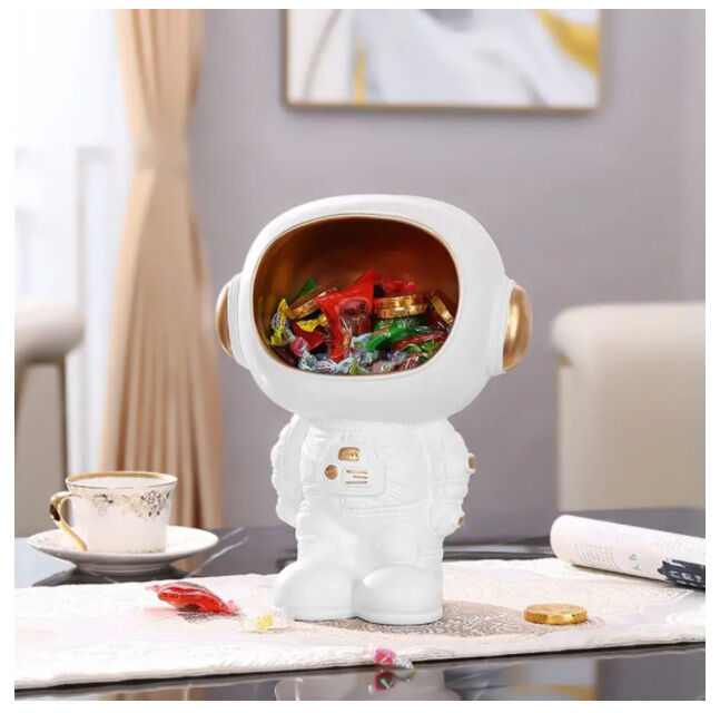 オブジェ】 宇宙飛行士 物入れ 白×金 29cm 樹脂彫像 部屋装飾品 お洒落