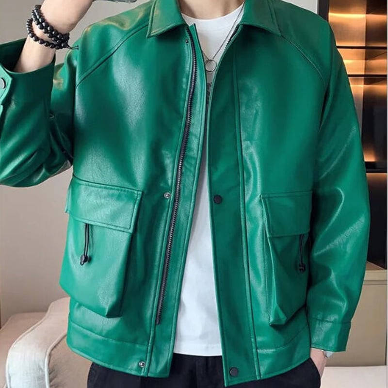 POPPY フェイクレザージャケット(グリーン) グリーン パークス Green Parks フェイクレザージャケット