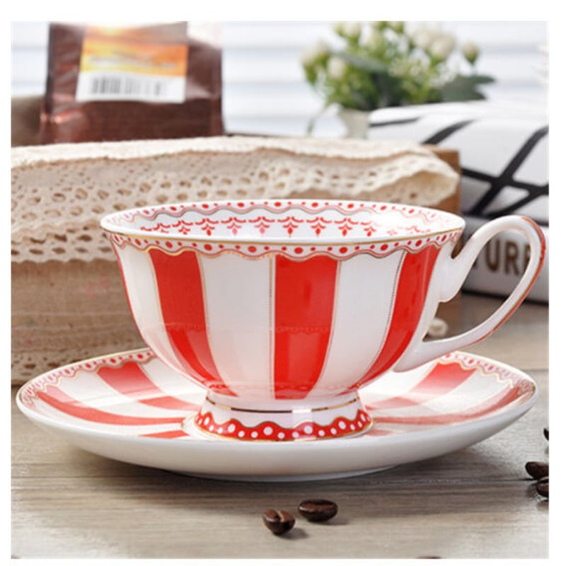 ティーカップ 220ml ソーサー スプーン ストライプ 3点セット 磁器
