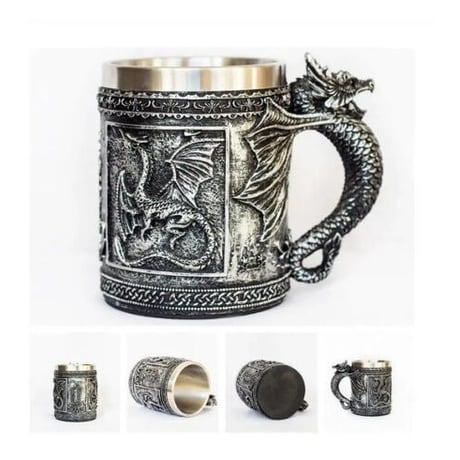 ビールジョッキ マグカップ ステンレス がいこつ ドラゴン 龍 保冷 保温 おしゃれ食器 高級装飾 贈り物 バイキング グラス