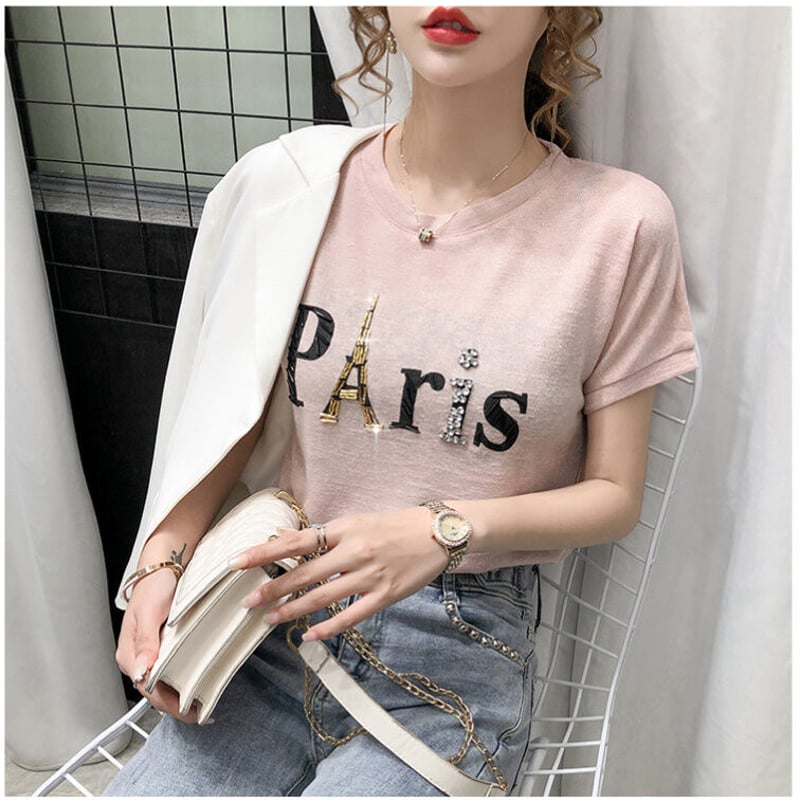 4色展開 ラウンドネック 半袖 エッフェル塔 PARIS ファッション T
