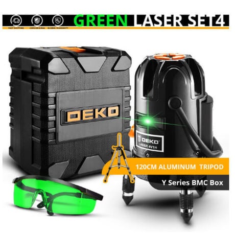 DEKO レーザー墨出し器 セット 三脚付き 緑 コスパ抜群 5ライン 6ポイント 360度 水平 垂直 グリーン 大工道具 人気 おすすめ 高品質 高性能 便利なBMCボックス付き