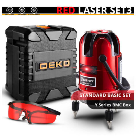 DEKO レーザー墨出し器 セット 赤 5ライン 6ポイント 360度 水平 垂直 
