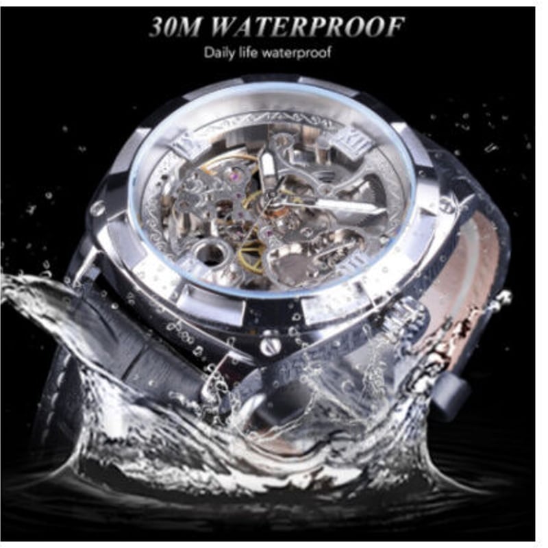 FORSINING】 自動巻き メンズ腕時計 スケルトン 機械式 3気圧防水 本革