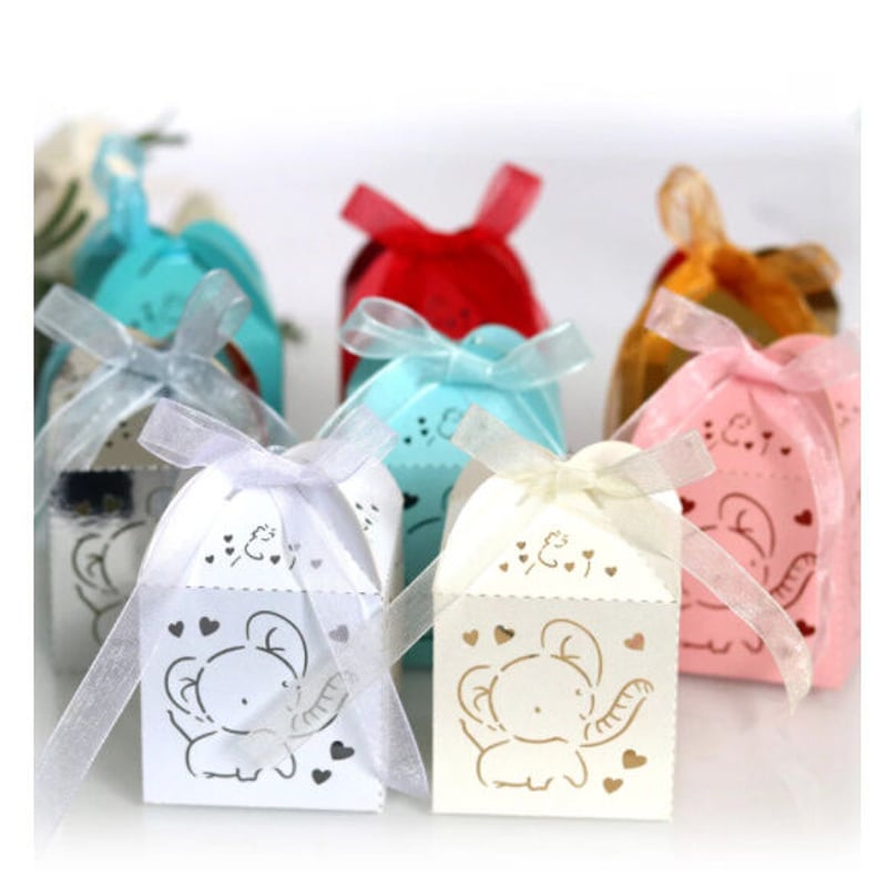 ギフトボックス 50個セット かわいい ぞうデザイン リボン付き