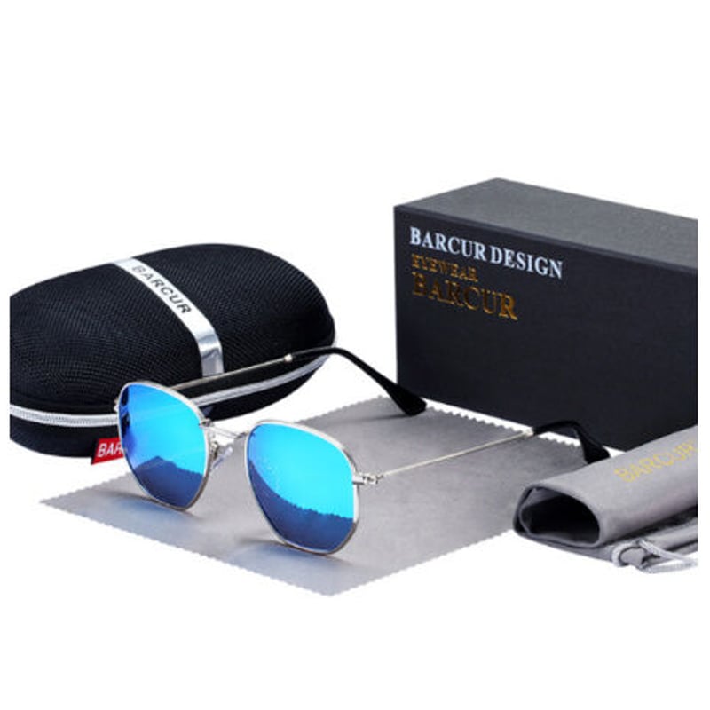 レトロスタイル】 BARCUR 六角形 メンズ サングラス UV400 偏光レンズ