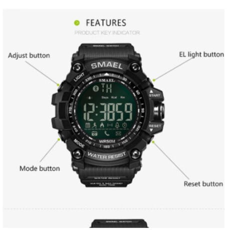【1617B】 SMAEL Bluetooth スタイリッシュ スマートウォッチ 50m防水 便利 多機能 ブルートゥース 腕時計 LED 日付表示 【海外高級ブランド】