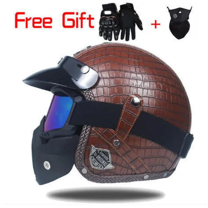 レザー ヘルメット 茶 アメリカン カフェレーサージェットヘルメット