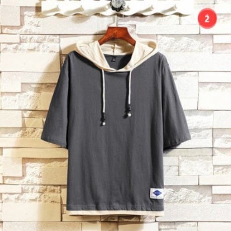 メンズ カレッジ 半袖 フード付き トップス Tシャツ
