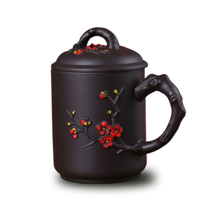 マグカップ ティーカップ 440ml 蓋 お茶フィルター付 渋めデザイン 椿