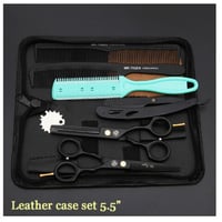 カットばさみ すきばさみ くし 理容師 美容師 スタイリスト 業務用 ステンレス製 使いやすい 間伐ばさみ レザーケース付き セルフカットにも 5.5インチ 黒