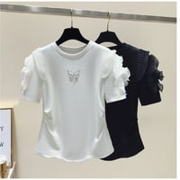 【2色展開】フリル 半袖 蝶 フリル系女子 甘すぎない ポイントフリル Ｔシャツ CP-454