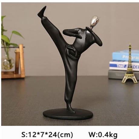 【オブジェ】 カンフーをする人 格闘技 マーシャルアーツ スポーツ 黒 24cm 樹脂彫像 部屋装飾品 お洒落インテリア 置物 プレゼント ギフト 雑貨