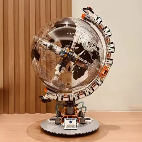【360度回転可能！】 地球儀 宇宙ステーション 透明 ブロック  LEGO互換 プレゼント インテリア 知育玩具