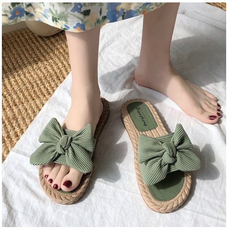 【3色展開】ボウタイ 履きやすい サンダル 合わせやすい スリッパ 蝶結び 夏 華やか クラシカル レトロ