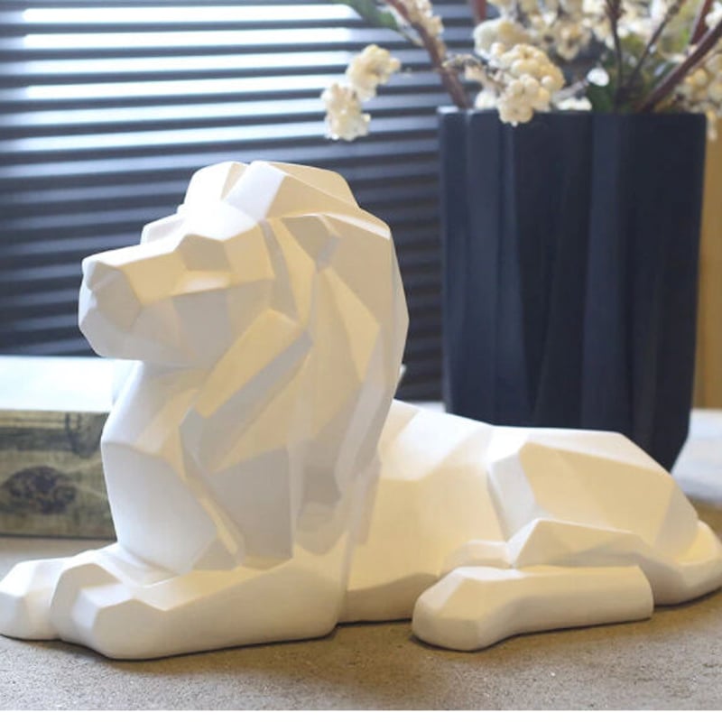 オブジェ】 ライオン 動物 白・黒 35cm 樹脂彫像 部屋装飾品 お洒落