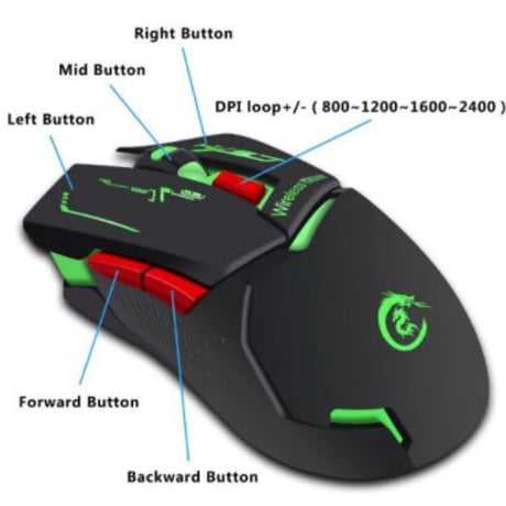 HXSJ 2400 dpi 充電式 ワイヤレス ゲームマウス 7 色 バックライト