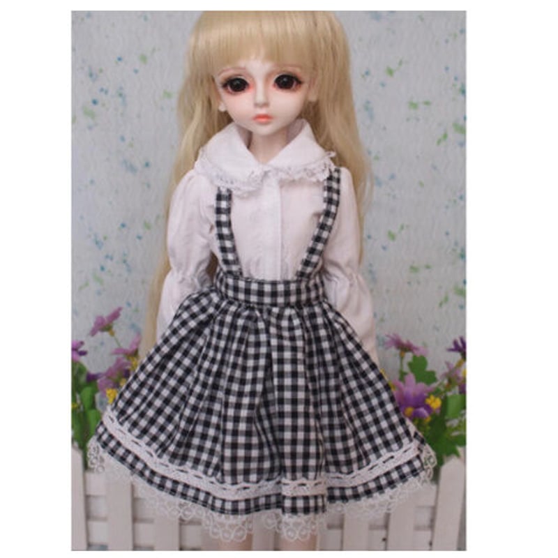 球体関節人形 ドレス チェック柄 白 黒 ドール衣装 服 BJD カスタム