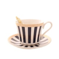 ティーカップ 225ml ソーサー スプーン ストライプ 3点セット 磁器 コーヒー お茶会 おしゃれ 食器 高級装飾 贈り物