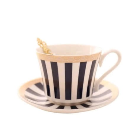 ティーカップ 225ml ソーサー スプーン ストライプ 3点セット 磁器 コーヒー お茶会 おしゃれ 食器 高級装飾 贈り物