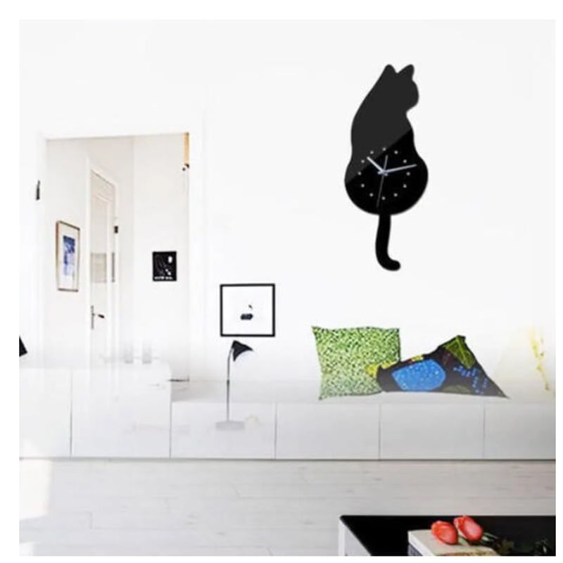 時計 壁掛け 鏡 ミラー 猫の後ろ姿 デザイナーズ 北欧モダン DIY