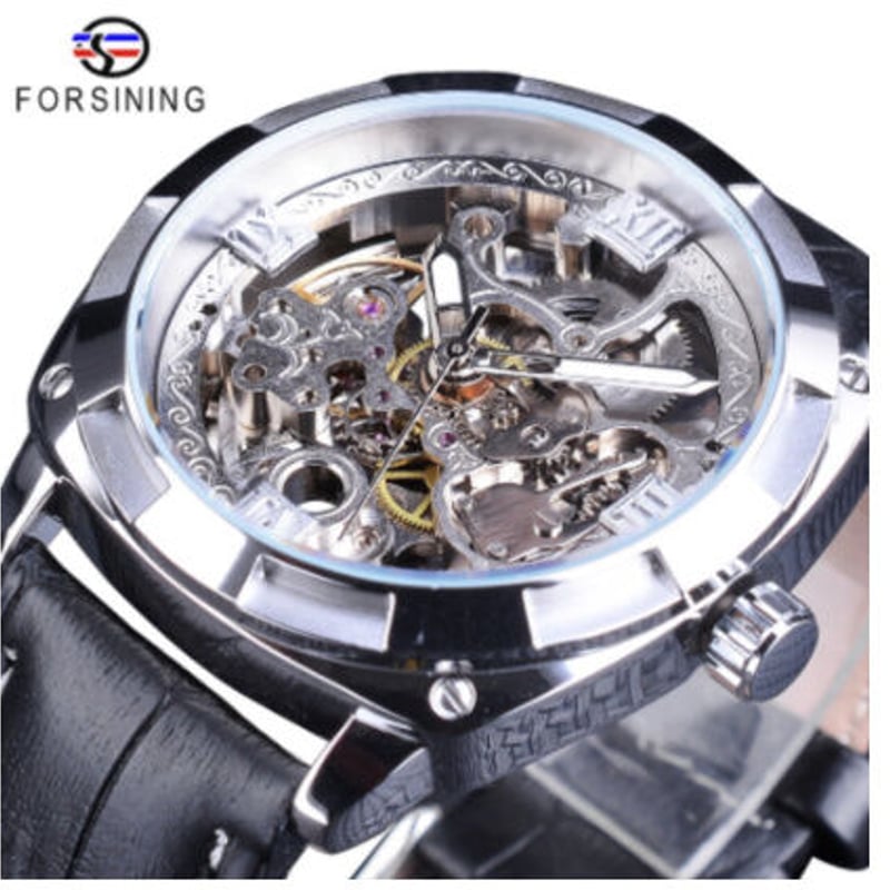 FORSINING】 自動巻き メンズ腕時計 スケルトン 機械式 3気圧防水 本革