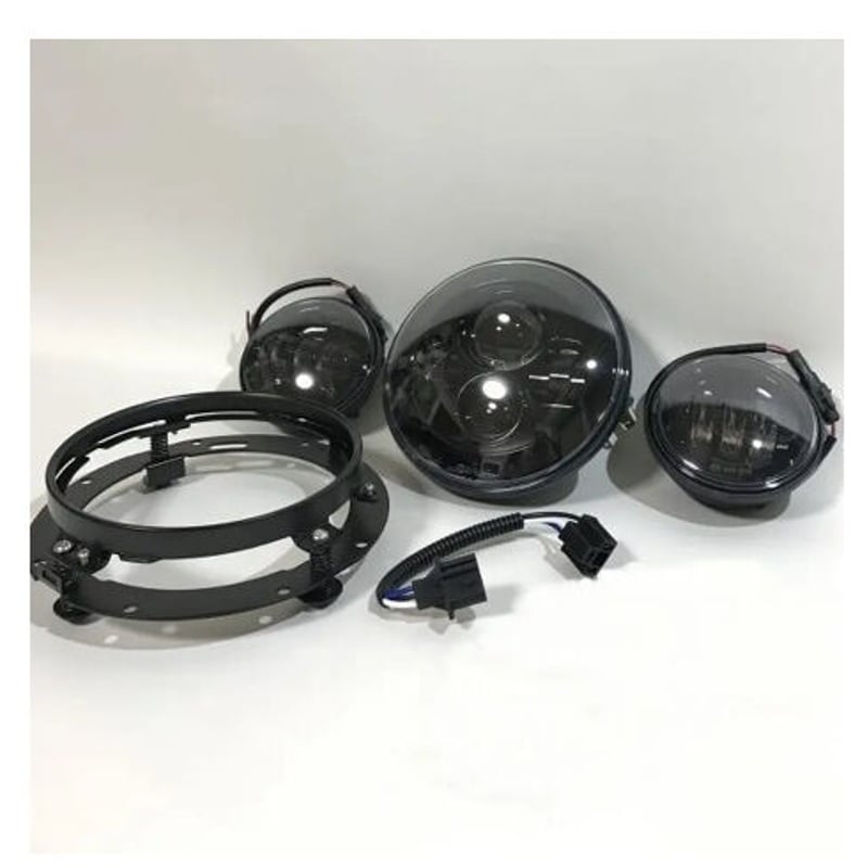 ハーレー LEDヘッドライト 7インチ ブラック パッシング 左右 フォグ