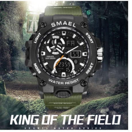 【S-SHOCK】 SMAEL スポーツ 腕時計 50m防水 メンズ クォーツ デジタル表示付き LED 腕時計 ミリタリー 日付表示 クロノグラフ 8011 【3色展開】